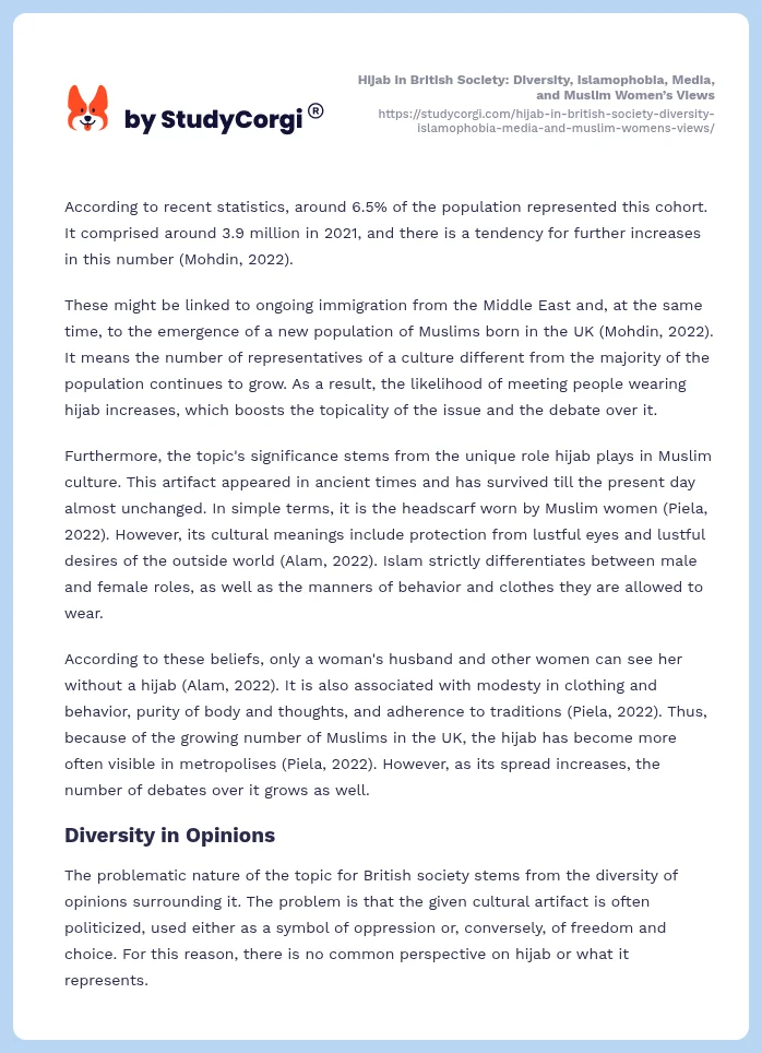 Hijab in British Society: Diversity, Islamophobia, Media, and Muslim Women’s Views. Page 2