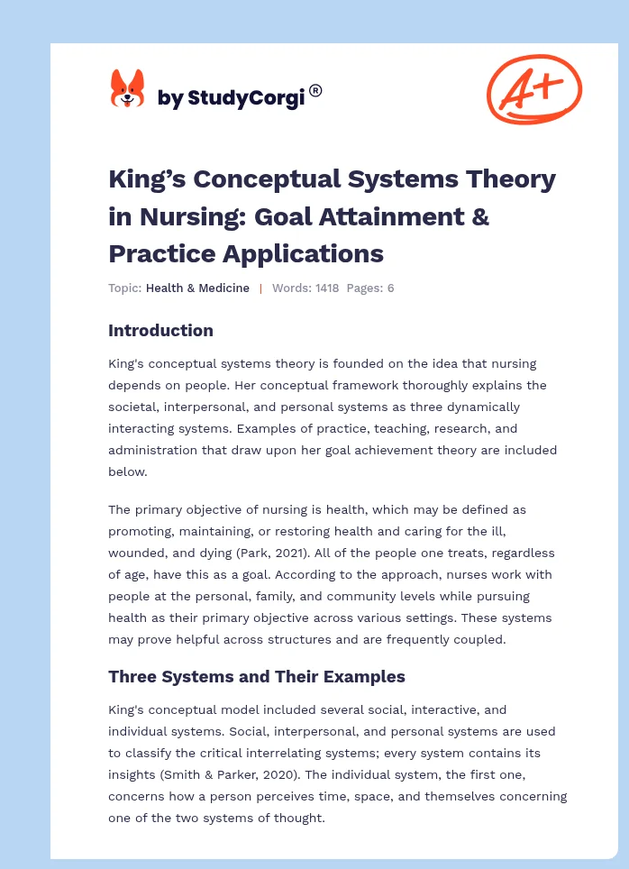 King’s Conceptual Systems Theory in Nursing: Goal Attainment & Practice Applications. Page 1