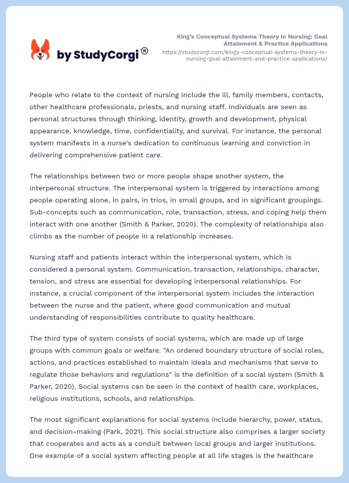 King’s Conceptual Systems Theory in Nursing: Goal Attainment & Practice Applications. Page 2