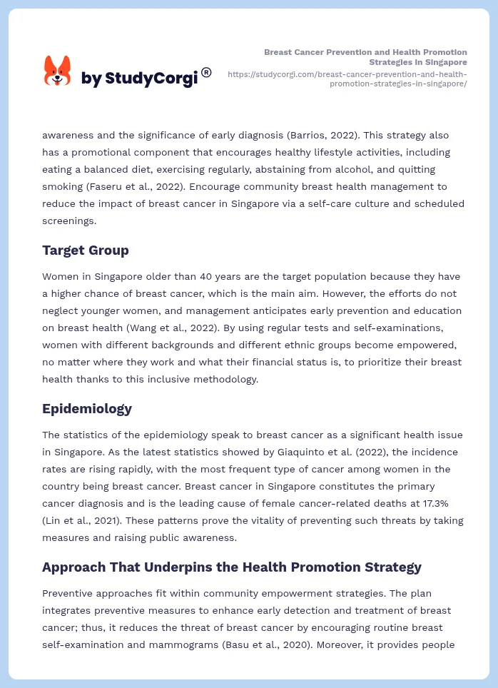 Breast Cancer Prevention and Health Promotion Strategies in Singapore. Page 2