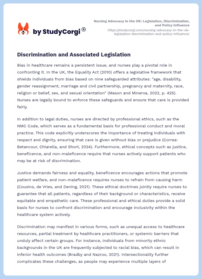Nursing Advocacy in the UK: Legislation, Discrimination, and Policy Influence. Page 2