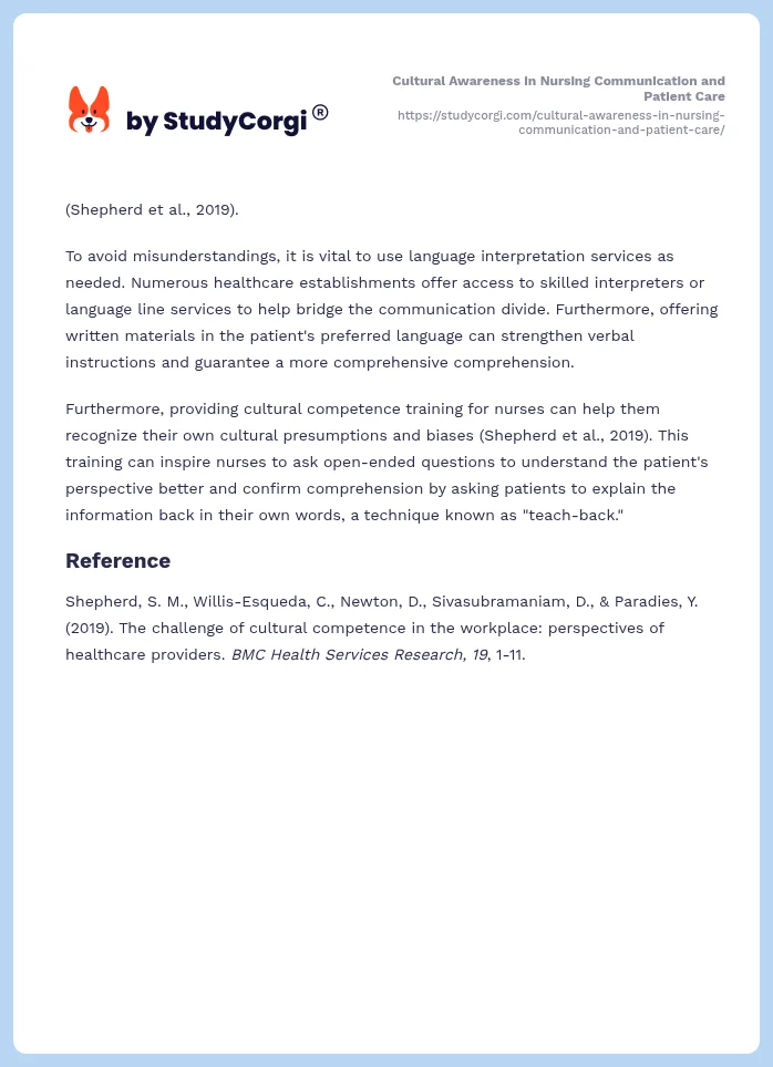 Cultural Awareness in Nursing Communication and Patient Care. Page 2
