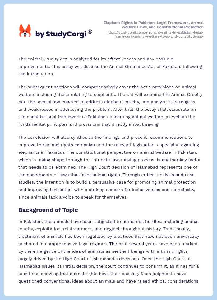 Elephant Rights in Pakistan: Legal Framework, Animal Welfare Laws, and Constitutional Protection. Page 2