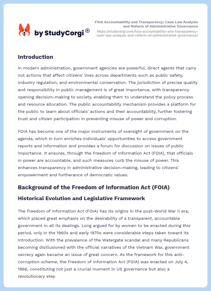 FOIA Accountability and Transparency: Case Law Analysis and Reform of Administrative Governance. Page 2