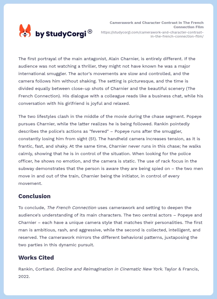 Camerawork and Character Contrast in The French Connection Film. Page 2