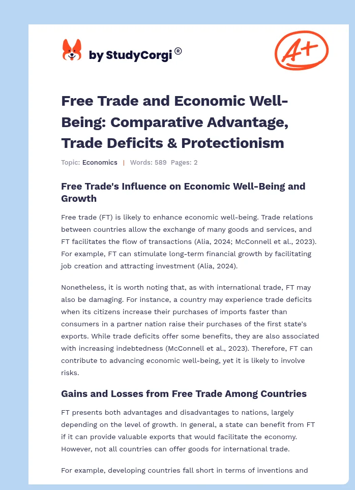 Free Trade and Economic Well-Being: Comparative Advantage, Trade Deficits & Protectionism. Page 1
