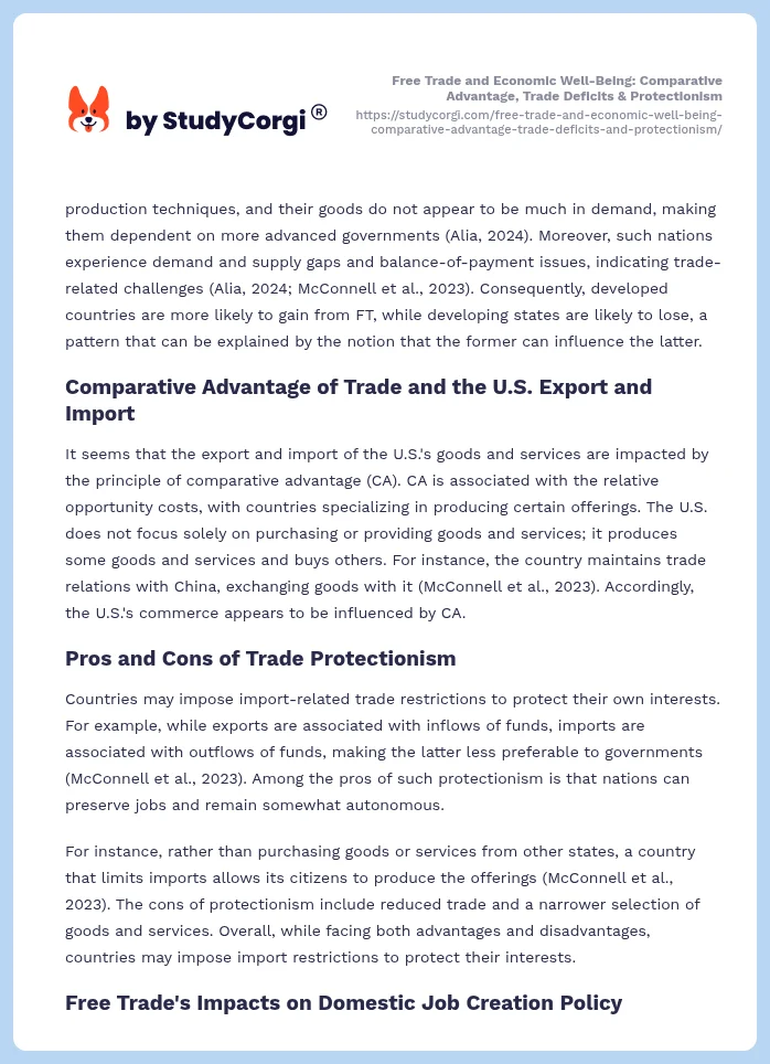 Free Trade and Economic Well-Being: Comparative Advantage, Trade Deficits & Protectionism. Page 2