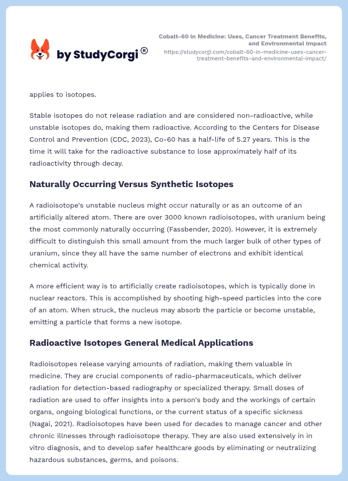 Cobalt-60 in Medicine: Uses, Cancer Treatment Benefits, and Environmental Impact. Page 2