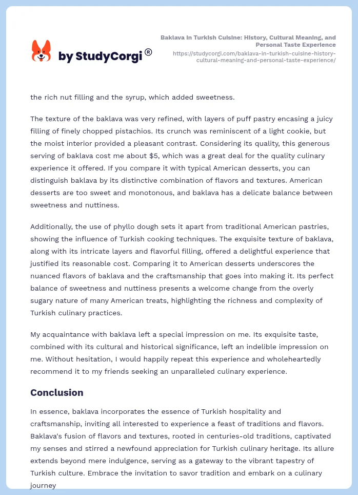 Baklava in Turkish Cuisine: History, Cultural Meaning, and Personal Taste Experience. Page 2