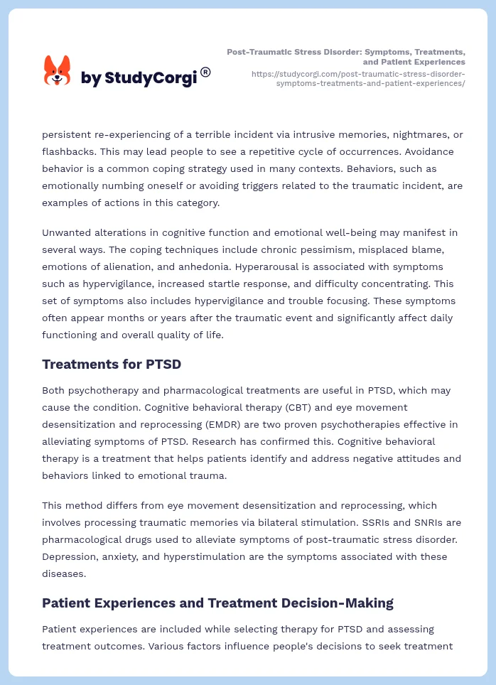 Post-Traumatic Stress Disorder: Symptoms, Treatments, and Patient Experiences. Page 2