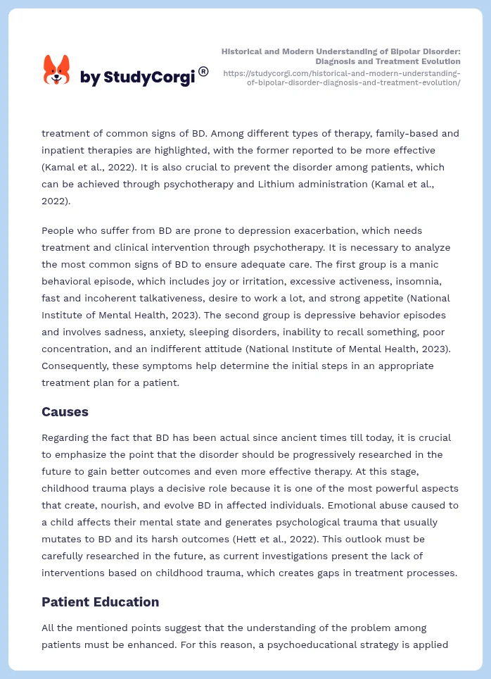 Historical and Modern Understanding of Bipolar Disorder: Diagnosis and Treatment Evolution. Page 2