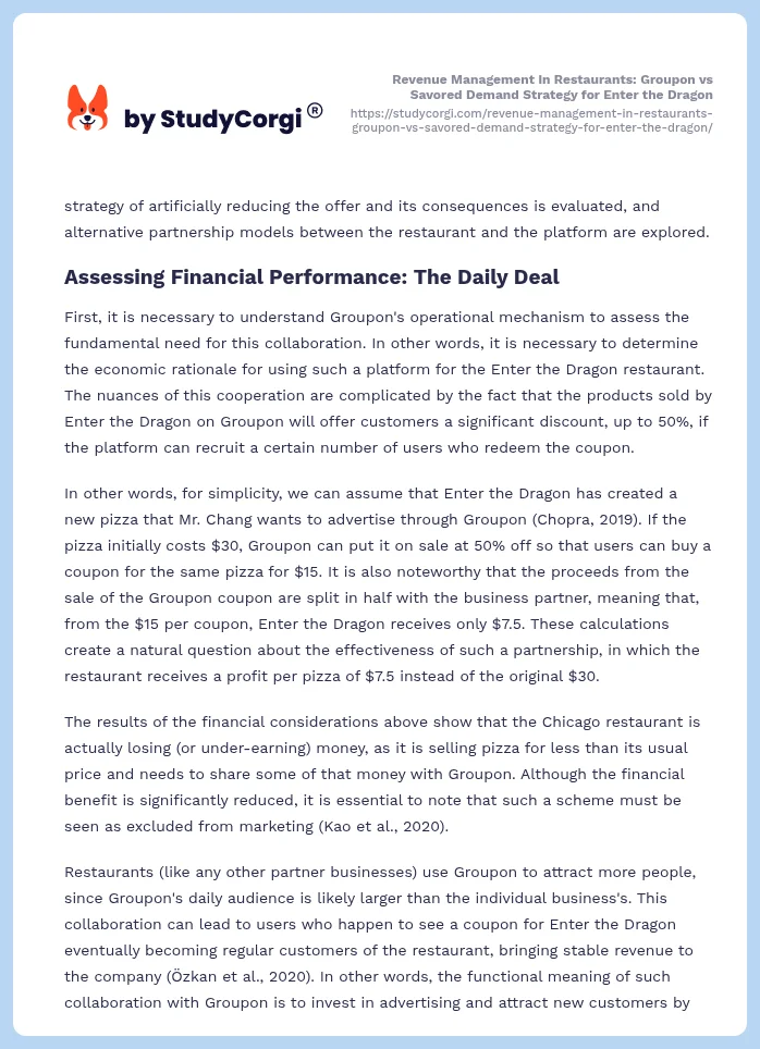 Revenue Management in Restaurants: Groupon vs Savored Demand Strategy for Enter the Dragon. Page 2