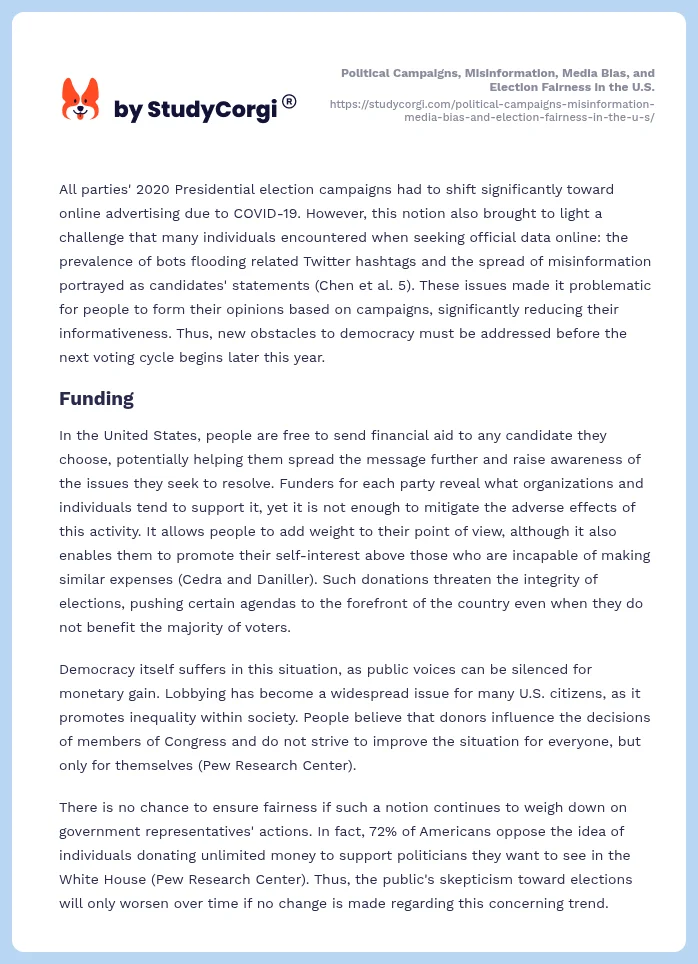 Political Campaigns, Misinformation, Media Bias, and Election Fairness in the U.S.. Page 2