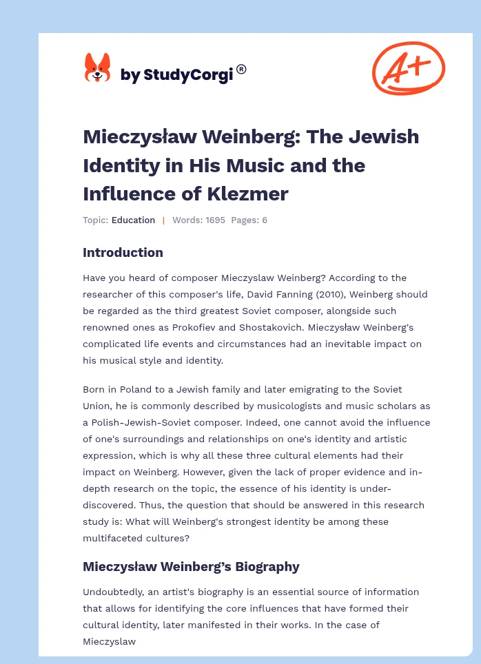 Mieczysław Weinberg: The Jewish Identity in His Music and the Influence of Klezmer. Page 1