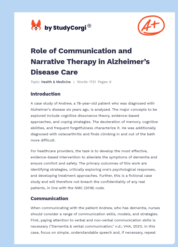 Role of Communication and Narrative Therapy in Alzheimer’s Disease Care. Page 1