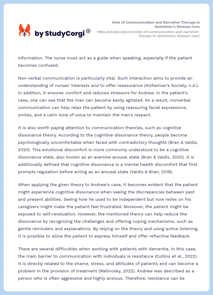 Role of Communication and Narrative Therapy in Alzheimer’s Disease Care. Page 2