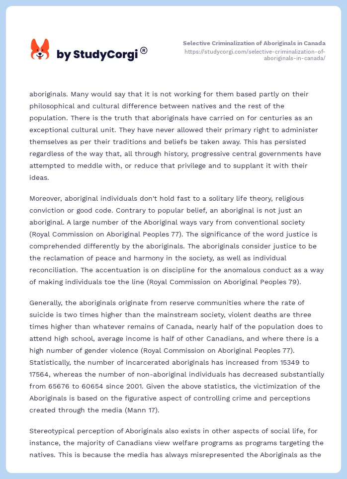 Selective Criminalization of Aboriginals in Canada. Page 2