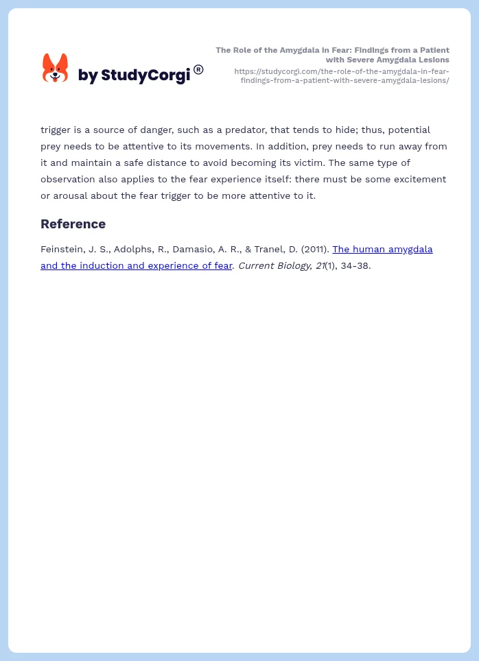 The Role of the Amygdala in Fear: Findings from a Patient with Severe Amygdala Lesions. Page 2