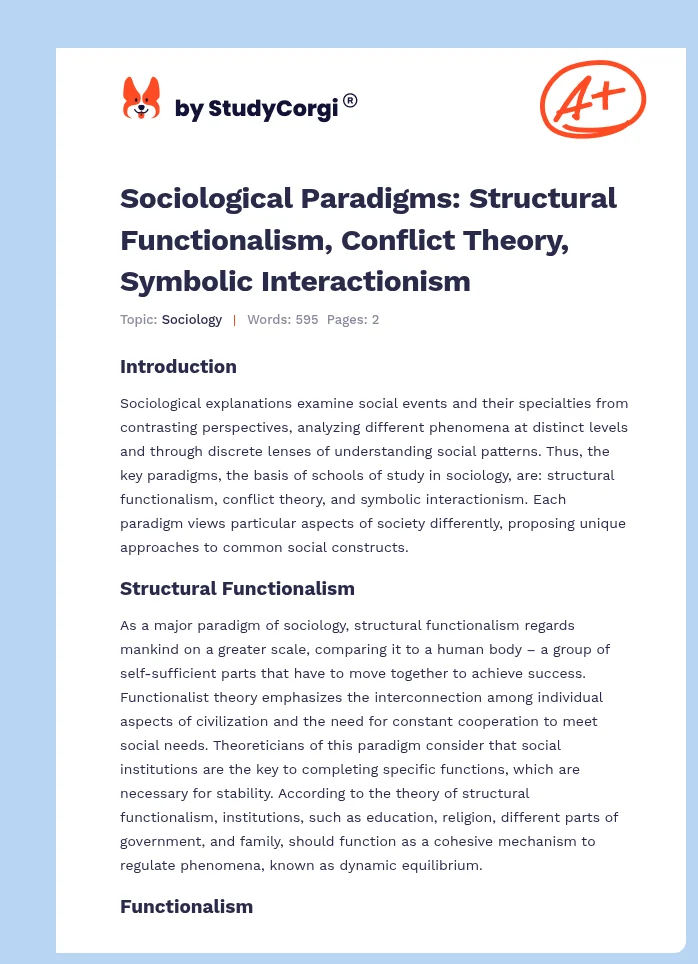 Sociological Paradigms: Structural Functionalism, Conflict Theory, Symbolic Interactionism. Page 1