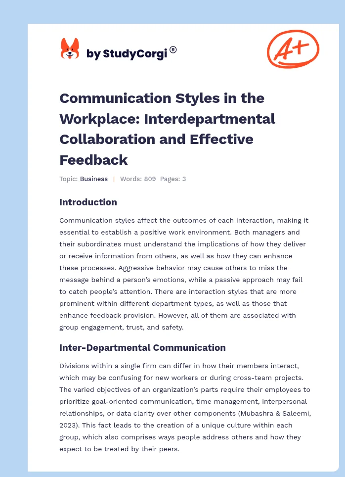 Communication Styles in the Workplace: Interdepartmental Collaboration and Effective Feedback. Page 1