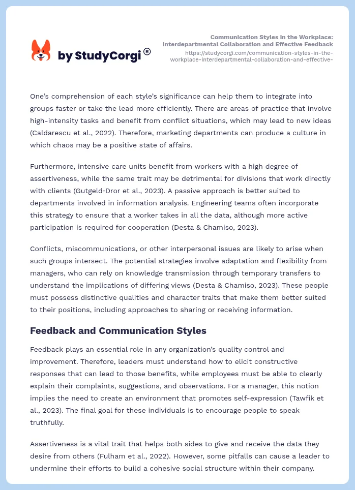 Communication Styles in the Workplace: Interdepartmental Collaboration and Effective Feedback. Page 2