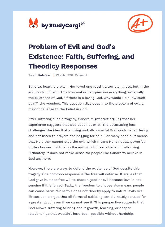 Problem of Evil and God's Existence: Faith, Suffering, and Theodicy Responses. Page 1