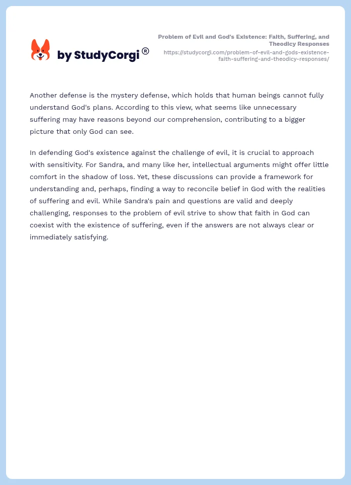 Problem of Evil and God's Existence: Faith, Suffering, and Theodicy Responses. Page 2