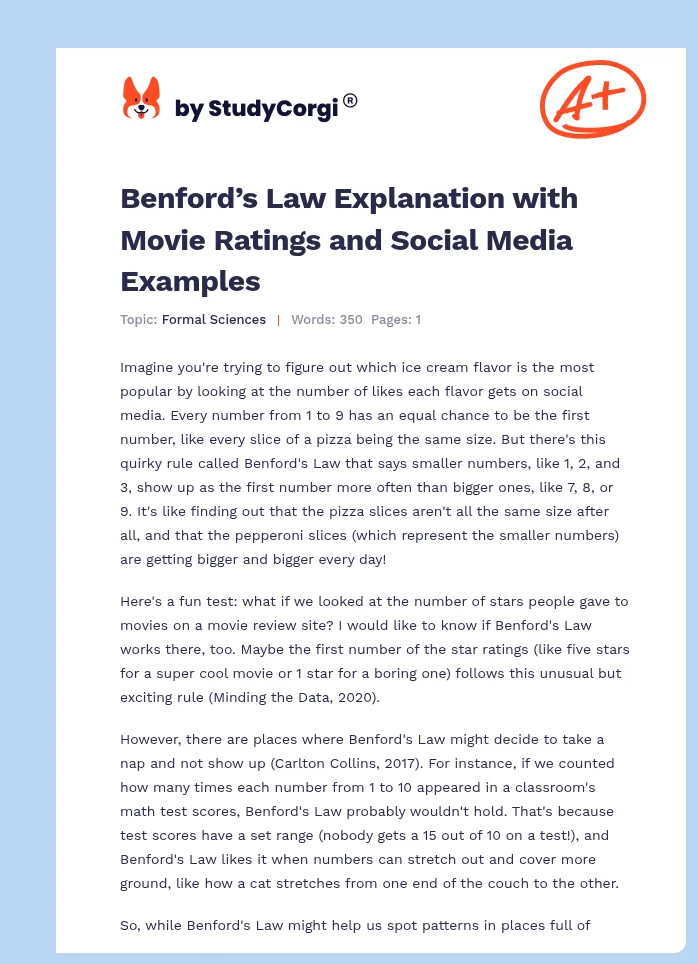 Benford’s Law Explanation with Movie Ratings and Social Media Examples. Page 1