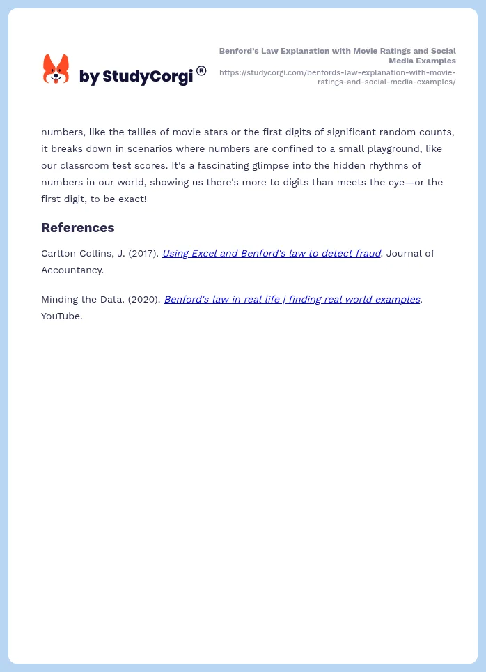 Benford’s Law Explanation with Movie Ratings and Social Media Examples. Page 2