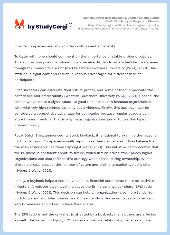 Financial Strategies: Buybacks, Dividends, and Supply Chain Efficiency in Corporate Finance. Page 2