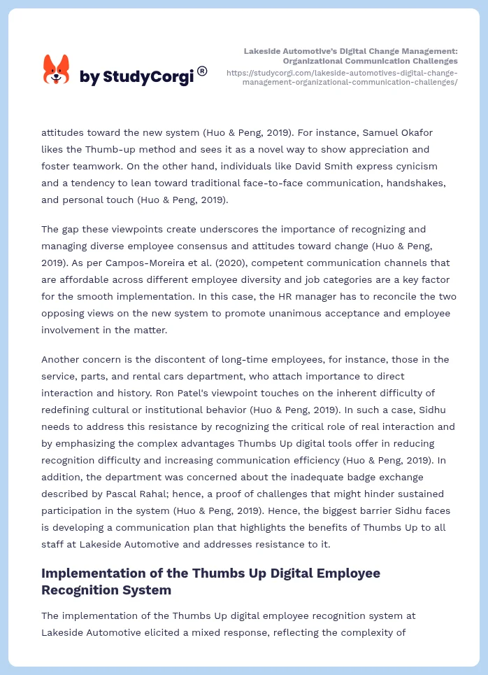 Lakeside Automotive’s Digital Change Management: Organizational Communication Challenges. Page 2