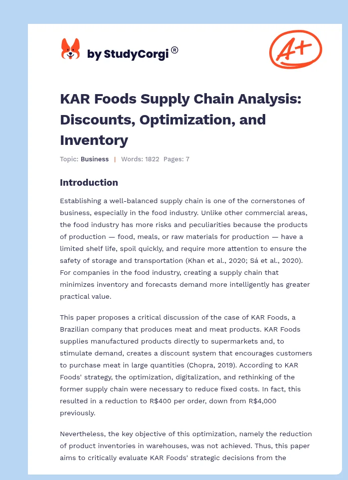 KAR Foods Supply Chain Analysis: Discounts, Optimization, and Inventory. Page 1