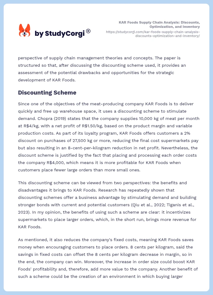 KAR Foods Supply Chain Analysis: Discounts, Optimization, and Inventory. Page 2