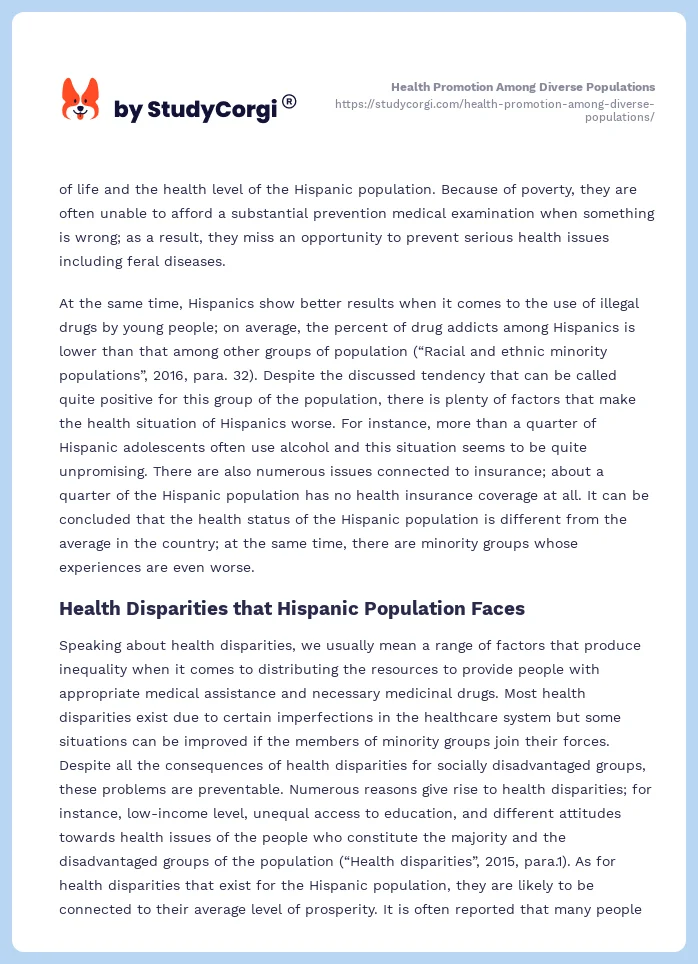 Health Promotion Among Diverse Populations. Page 2