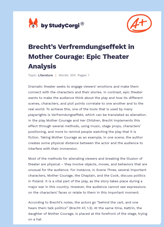 Brecht’s Verfremdungseffekt in Mother Courage: Epic Theater Analysis. Page 1