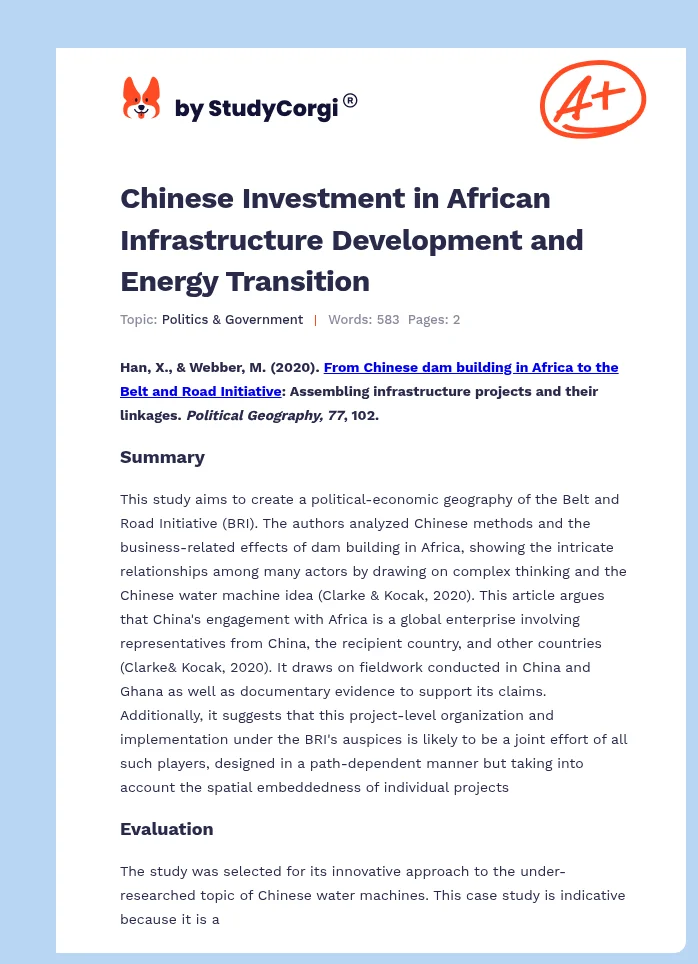Chinese Investment in African Infrastructure Development and Energy Transition. Page 1