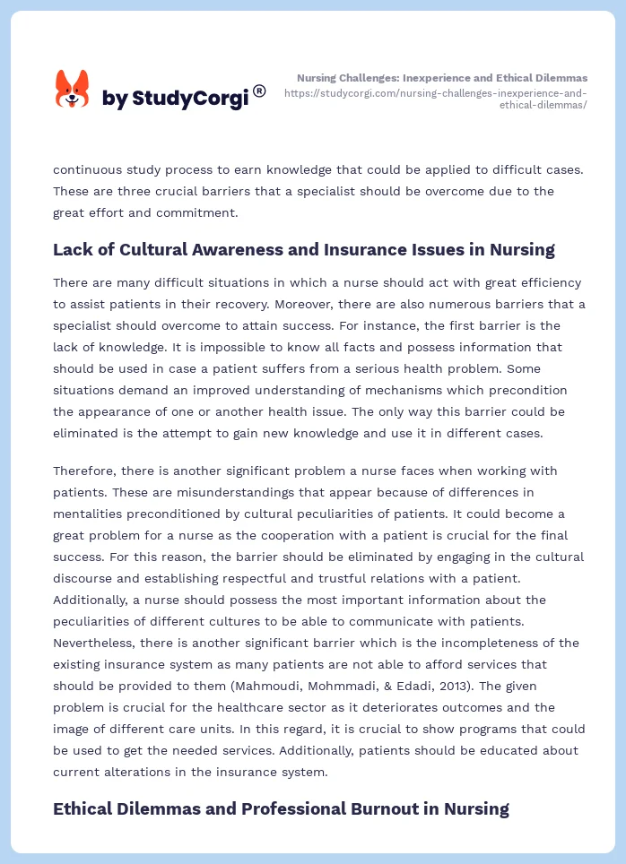Nursing Challenges: Inexperience and Ethical Dilemmas. Page 2