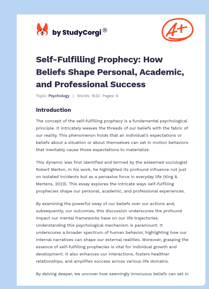 Self-Fulfilling Prophecy: How Beliefs Shape Personal, Academic, and Professional Success. Page 1