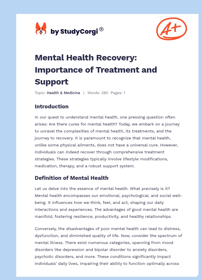 Mental Health Recovery: Importance of Treatment and Support. Page 1
