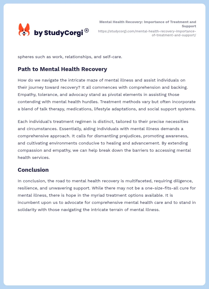 Mental Health Recovery: Importance of Treatment and Support. Page 2