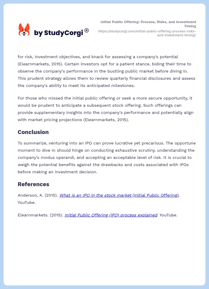 Initial Public Offering: Process, Risks, and Investment Timing. Page 2