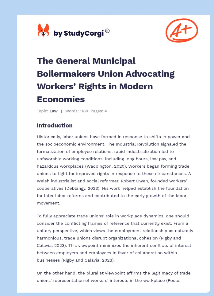 The General Municipal Boilermakers Union Advocating Workers’ Rights in Modern Economies. Page 1