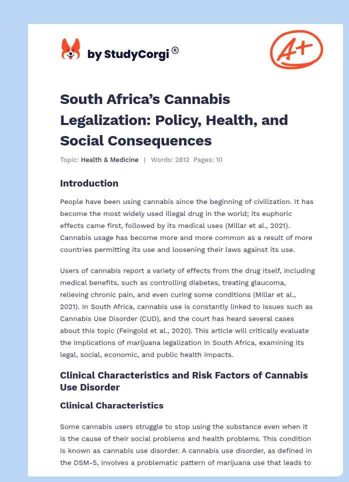 South Africa’s Cannabis Legalization: Policy, Health, and Social Consequences. Page 1