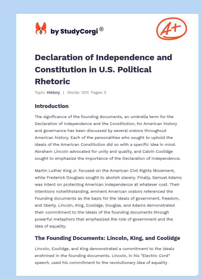 Declaration of Independence and Constitution in U.S. Political Rhetoric. Page 1