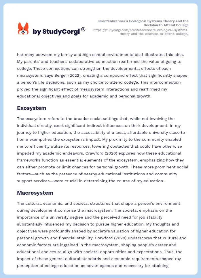 Bronfenbrenner’s Ecological Systems Theory and the Decision to Attend College. Page 2
