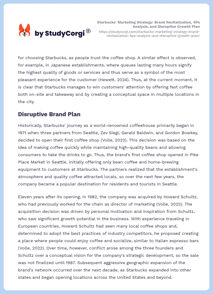 Starbucks' Marketing Strategy: Brand Revitalization, 4Ps Analysis, and Disruptive Growth Plan. Page 2