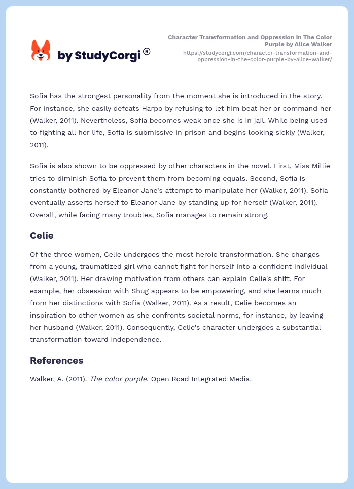 Character Transformation and Oppression in The Color Purple by Alice Walker. Page 2