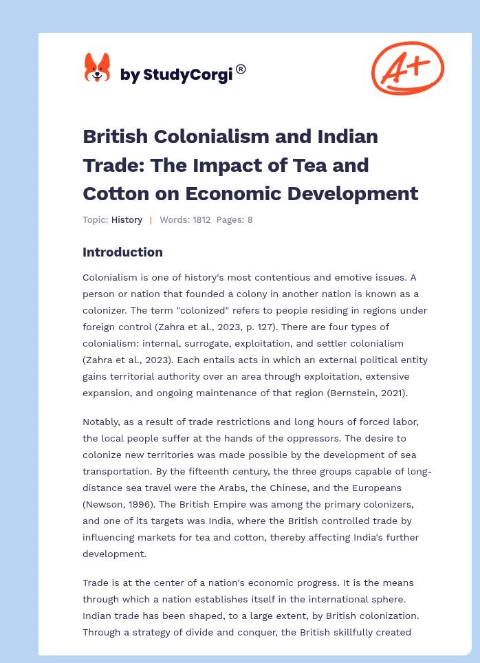 British Colonialism and Indian Trade: The Impact of Tea and Cotton on Economic Development. Page 1