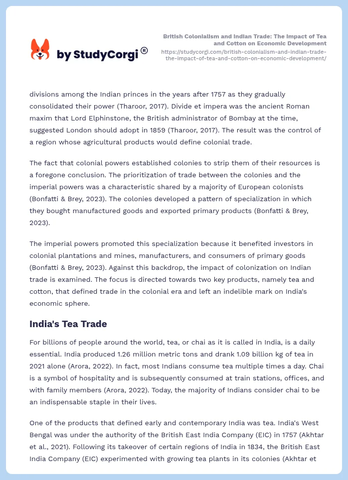 British Colonialism and Indian Trade: The Impact of Tea and Cotton on Economic Development. Page 2