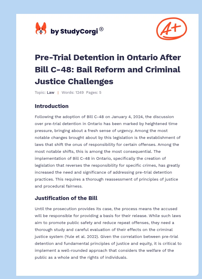 Pre-Trial Detention in Ontario After Bill C-48: Bail Reform and Criminal Justice Challenges. Page 1